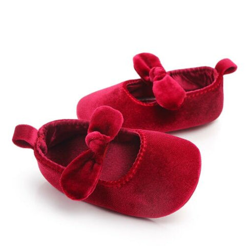 0-18M Princess Newborn Infant Baby Girls Shoes Velvet Red Christmas Baby Shoes Bow First Walkers