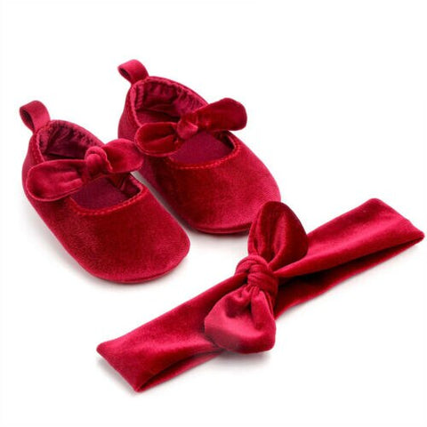 0-18M Princess Newborn Infant Baby Girls Shoes Velvet Red Christmas Baby Shoes Bow First Walkers