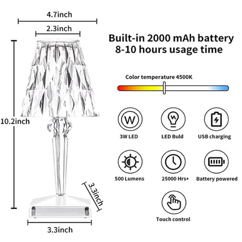 Diamond Table Lamp USB Touch Sensor Acrylic Decoration Desk Lamps For Bedroom Bar Crystal Lighting Gift LED Night Light