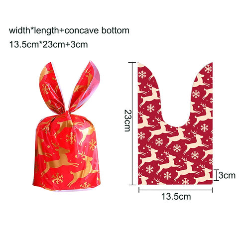 10/20pcs Christmas Rabbit Ear Candy Bags Plastic Carton Santa Claus Snowman Candy Bags For Xmas Noel Cookies Packing Supply