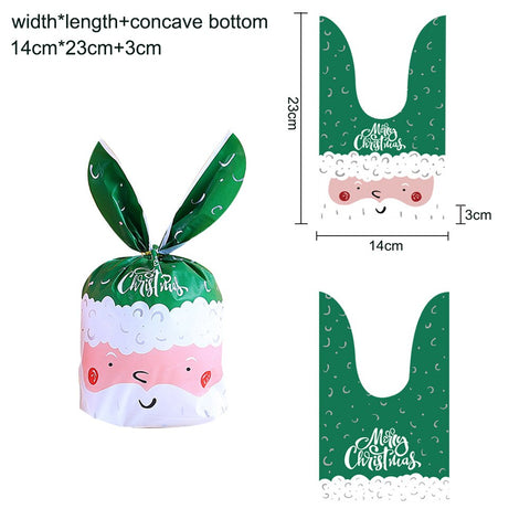 10/20pcs Christmas Rabbit Ear Candy Bags Plastic Carton Santa Claus Snowman Candy Bags For Xmas Noel Cookies Packing Supply