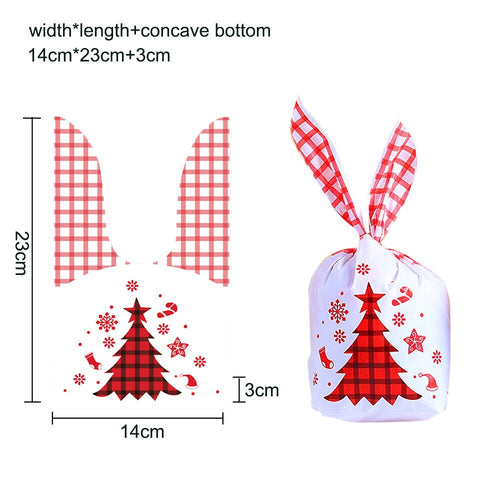 10/20pcs Christmas Rabbit Ear Candy Bags Plastic Carton Santa Claus Snowman Candy Bags For Xmas Noel Cookies Packing Supply