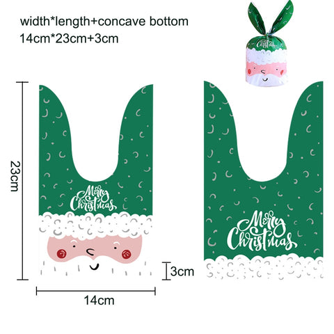 10/20pcs Christmas Rabbit Ear Candy Bags Plastic Carton Santa Claus Snowman Candy Bags For Xmas Noel Cookies Packing Supply