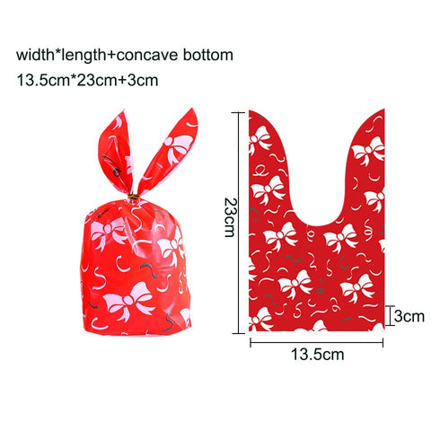 10/20pcs Christmas Rabbit Ear Candy Bags Plastic Carton Santa Claus Snowman Candy Bags For Xmas Noel Cookies Packing Supply