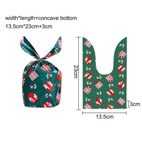 10/20pcs Christmas Rabbit Ear Candy Bags Plastic Carton Santa Claus Snowman Candy Bags For Xmas Noel Cookies Packing Supply