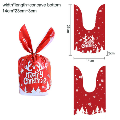 10/20pcs Christmas Rabbit Ear Candy Bags Plastic Carton Santa Claus Snowman Candy Bags For Xmas Noel Cookies Packing Supply