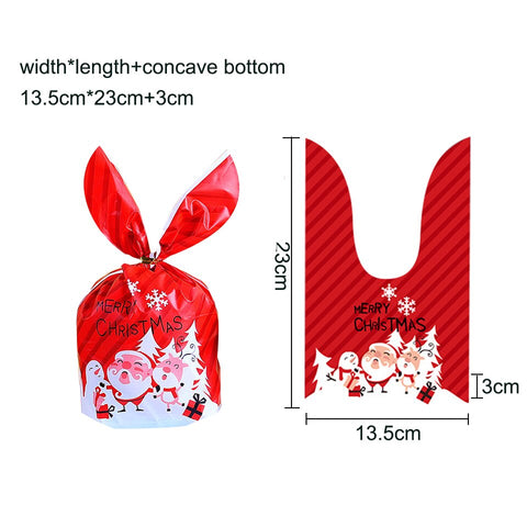 10/20pcs Christmas Rabbit Ear Candy Bags Plastic Carton Santa Claus Snowman Candy Bags For Xmas Noel Cookies Packing Supply