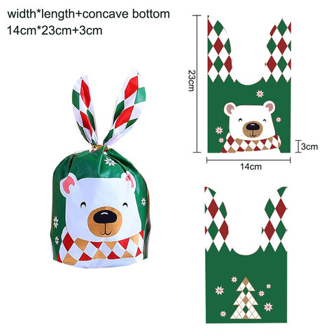 10/20pcs Christmas Rabbit Ear Candy Bags Plastic Carton Santa Claus Snowman Candy Bags For Xmas Noel Cookies Packing Supply