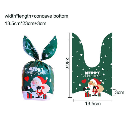 10/20pcs Christmas Rabbit Ear Candy Bags Plastic Carton Santa Claus Snowman Candy Bags For Xmas Noel Cookies Packing Supply