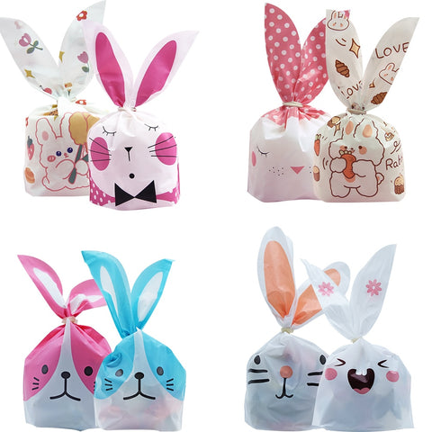 10/50pcs/lot Cute Rabbit Ear Bags Cookie Plastic Bags&amp;Candy Gift Bags For Biscuits Snack Baking Package And Event Party Supplies