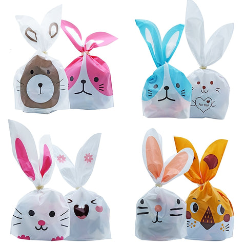 10/50pcs/lot Cute Rabbit Ear Bags Cookie Plastic Bags&amp;Candy Gift Bags For Biscuits Snack Baking Package And Event Party Supplies