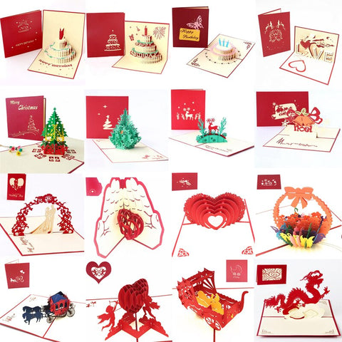 1pcs 3D Pop Up Greeting Cards With Envelope Laser Cut Post Card For Birthday Christmas Valentine' Day Party Wedding Decoration