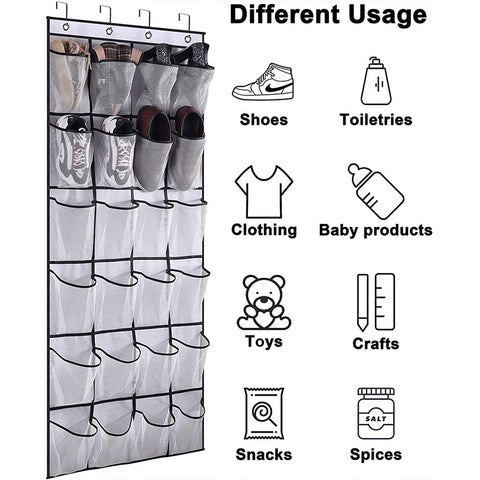 1x 24 Grid Wall-mounted Sundries Shoe Organiser Fabric Closet Bag Storage Rack Mesh Pocket Clear Hanging Over The Door Cloth Box