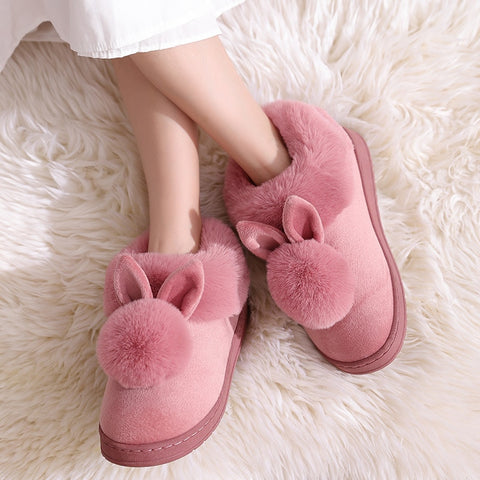 New Fashion Autumn Winter Cotton Slippers Rabbit Ear Home Indoor Slippers Winter Warm Shoes Womens Cute Plus Plush Slippers