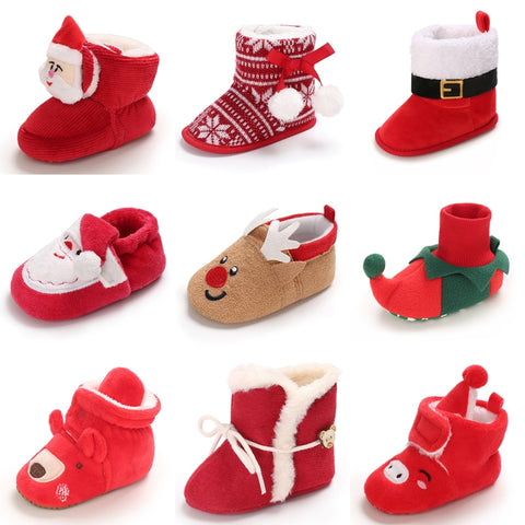 Christmas Newborn Baby Shoes Boys Girls Toddler First Walkers Soft Bottom Infant Flats Warm Snow Boots 0-18Months