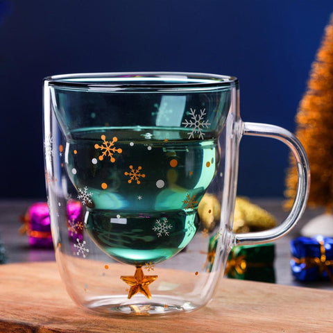 2022 Creative Christmas Coffee Milk Mug Christmas Tree Star Cup Anti-Scalding Double Walls Glass Cup Children's Christmas Gifts
