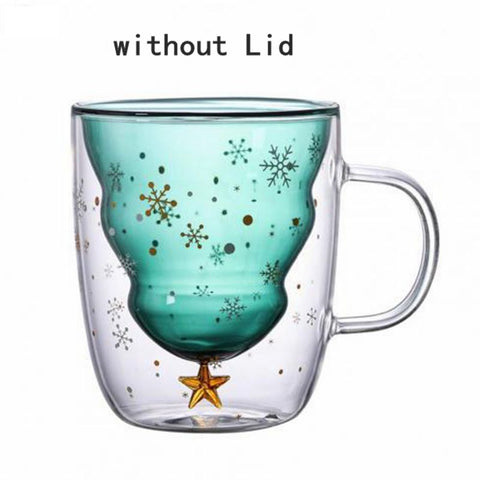 2022 Creative Christmas Coffee Milk Mug Christmas Tree Star Cup Anti-Scalding Double Walls Glass Cup Children's Christmas Gifts