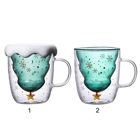 2022 Creative Christmas Coffee Milk Mug Christmas Tree Star Cup Anti-Scalding Double Walls Glass Cup Children's Christmas Gifts