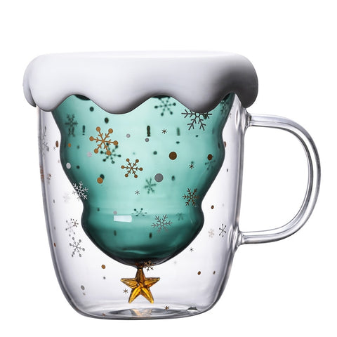 2022 Creative Christmas Coffee Milk Mug Christmas Tree Star Cup Anti-Scalding Double Walls Glass Cup Children's Christmas Gifts