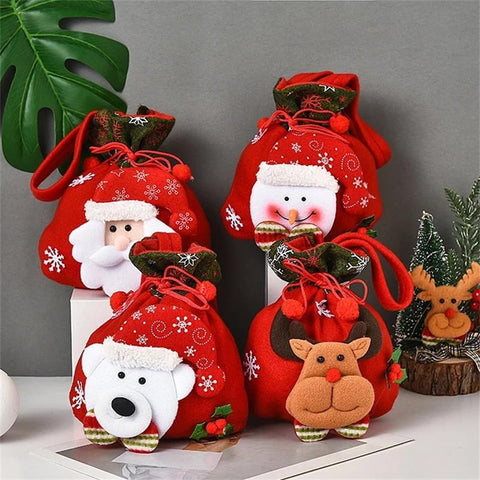 2022 New Christmas  Santa Sack Children Xmas Gifts Candy Stocking Bag Exquisite Santa Claus Printed Linen Christmas Candy Bag