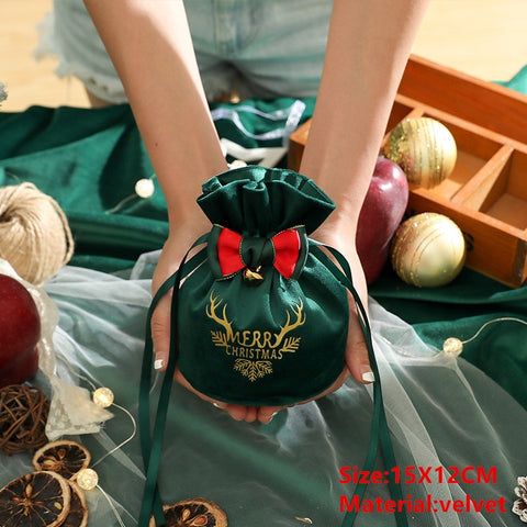 2022 Santa Velvet Gift Bags Christmas Apple Candy Bag Christmas Decorations for Home Navidad Noel Xmas Ornaments New Year 2023