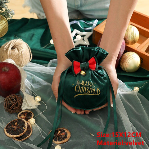 2022 Santa Velvet Gift Bags Christmas Apple Candy Bag Christmas Decorations for Home Navidad Noel Xmas Ornaments New Year 2023