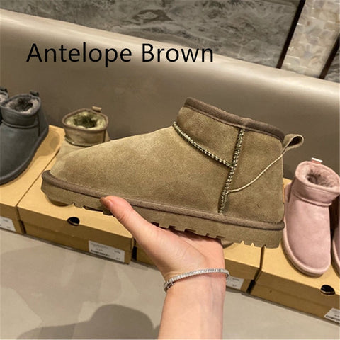 2022 Winter Boots Fur Ladies Snow Boots Real Sheepskin Wool Man and Women Winter Short Boots Low-cut Warm Fur Shoes