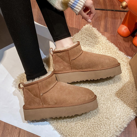 2023 Sheepskin Wool Comprehensive Anti-skid Snow Boots Women's Mini Short Boots Warm Winter Thickened Women's Shoes Botas Mujer