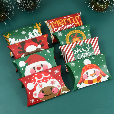 24/12pcs Christmas Pillow Shape Candy Box Merry Christmas Kraft Paper Gift Box Packging Kids Favors Happy New Year Navidad 2023