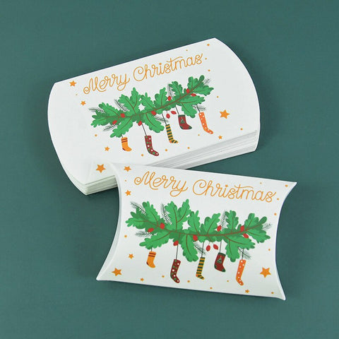 24/12pcs Christmas Pillow Shape Candy Box Merry Christmas Kraft Paper Gift Box Packging Kids Favors Happy New Year Navidad 2023