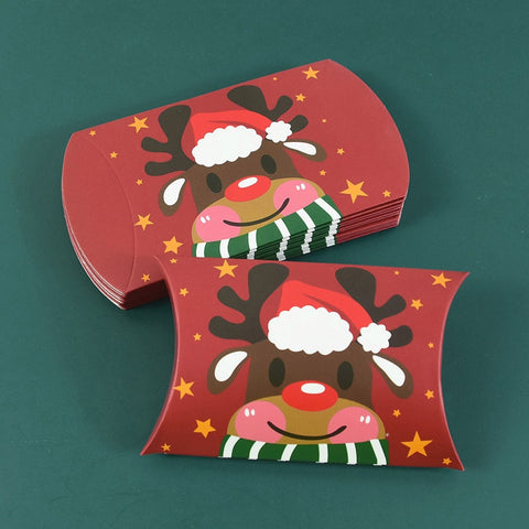 24/12pcs Christmas Pillow Shape Candy Box Merry Christmas Kraft Paper Gift Box Packging Kids Favors Happy New Year Navidad 2023
