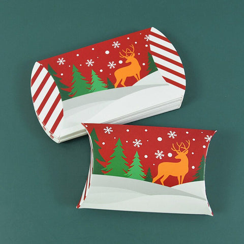 24/12pcs Christmas Pillow Shape Candy Box Merry Christmas Kraft Paper Gift Box Packging Kids Favors Happy New Year Navidad 2023