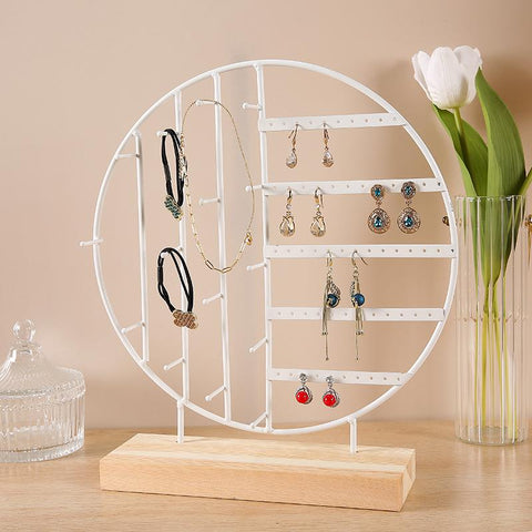 24/44/66 Holes Stand Jewelry Display Organizer Earrings Pendants Bracelets Jewelry Holder With Wooden Base Earrings Storage Rack