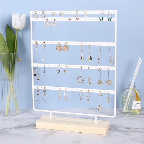 24/44/66 Holes Stand Jewelry Display Organizer Earrings Pendants Bracelets Jewelry Holder With Wooden Base Earrings Storage Rack