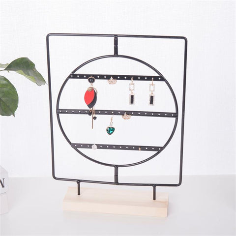 24/44/66 Holes Stand Jewelry Display Organizer Earrings Pendants Bracelets Jewelry Holder With Wooden Base Earrings Storage Rack