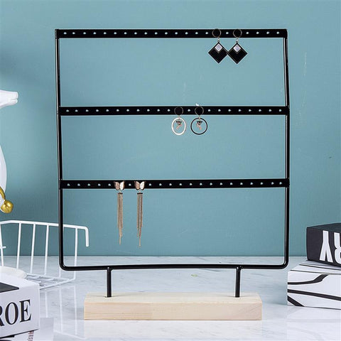 24/44/66 Holes Stand Jewelry Display Organizer Earrings Pendants Bracelets Jewelry Holder With Wooden Base Earrings Storage Rack