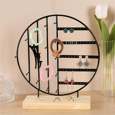 24/44/66 Holes Stand Jewelry Display Organizer Earrings Pendants Bracelets Jewelry Holder With Wooden Base Earrings Storage Rack