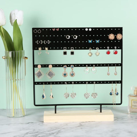 24/44/66 Holes Stand Jewelry Display Organizer Earrings Pendants Bracelets Jewelry Holder With Wooden Base Earrings Storage Rack