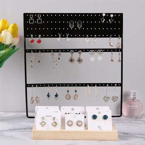 24/44/66 Holes Stand Jewelry Display Organizer Earrings Pendants Bracelets Jewelry Holder With Wooden Base Earrings Storage Rack