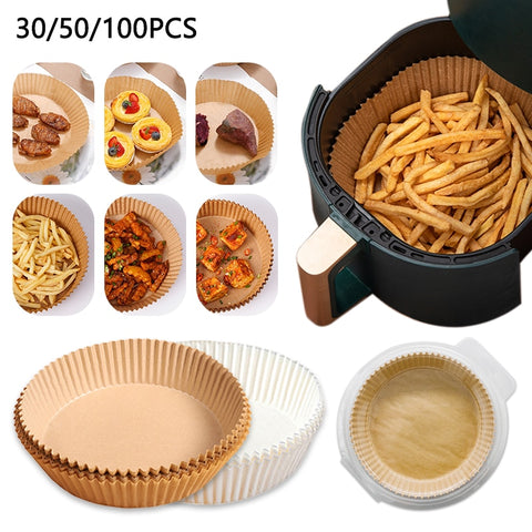 30/50/100PCS Air Fryer Disposable Paper Liner 6.3 Inch/ 7.9 Inch Non-Stick Baking Paper Food Grade Parchment Paper Oil-Proof