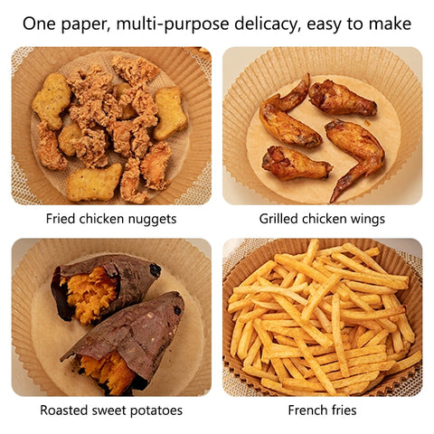 30/50/100PCS Air Fryer Disposable Paper Liner 6.3 Inch/ 7.9 Inch Non-Stick Baking Paper Food Grade Parchment Paper Oil-Proof