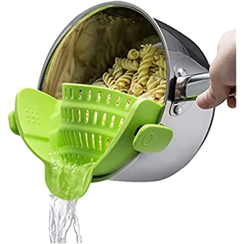 Kitchen Gizmo Snap N Strain Pot Strainer and Pasta Strainer - Adjustable Silicone Clip On Strainer for Pots, Pans, and Bowls - Lime Green