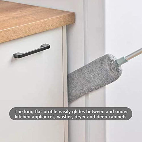 Dust Brush Under Appliance Microfiber Duster with Extension Pole (40 to 55 inches) Bendable, Washable, Extendable Gap Dusters for Sofa Bed Furniture Bottom - Wet or Dry