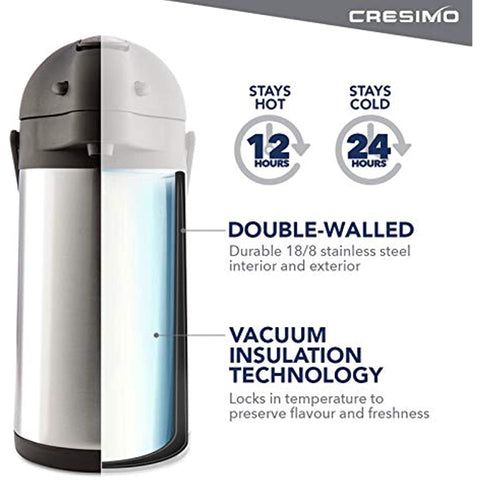 74 Oz Airpot Thermal Coffee Carafe - Insulated Stainless Steel Coffee Dispenser with Pump - Thermal Beverage Dispenser - Thermos Coffee Carafe for Keeping Hot Coffee & Tea Hot For 12 Hours - Cresimo
