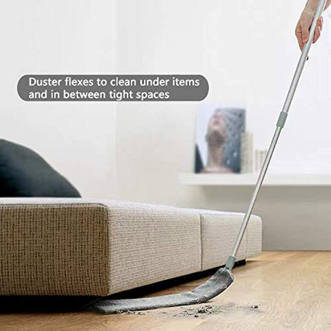 Dust Brush Under Appliance Microfiber Duster with Extension Pole (40 to 55 inches) Bendable, Washable, Extendable Gap Dusters for Sofa Bed Furniture Bottom - Wet or Dry
