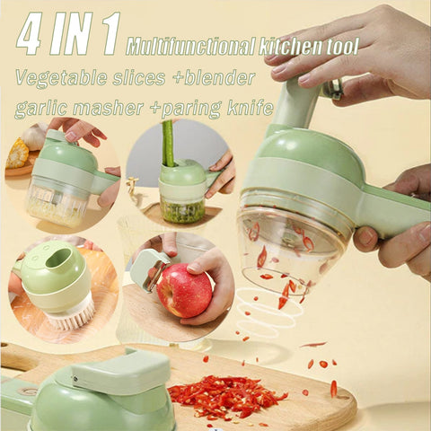 4 In1 Multifunctional Electric Vegetable Cutter Slicer Garlic Mud Masher Garlic Chopper Cutting Pressing Mixer Food Slice