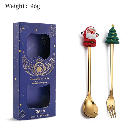 4PCS/2PCS Christmas Gift Cutlery Spoon Fork Set Elk Christmas Tree Decoration Dessert Spoon Fruit Fork Coffee Spoon Cutlery Gift