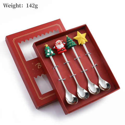 4PCS/2PCS Christmas Gift Cutlery Spoon Fork Set Elk Christmas Tree Decoration Dessert Spoon Fruit Fork Coffee Spoon Cutlery Gift
