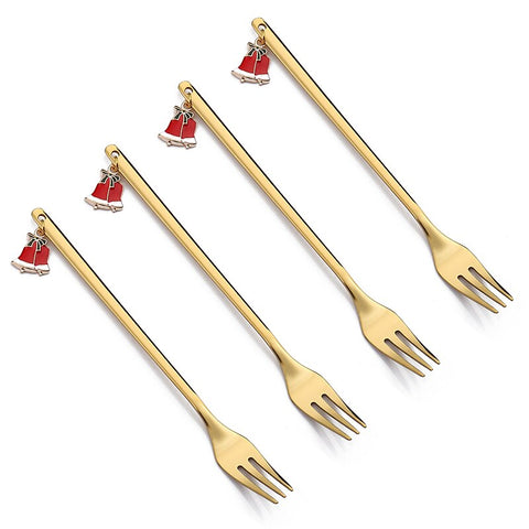 4PCS/2PCS Christmas Gift Cutlery Spoon Fork Set Elk Christmas Tree Decoration Dessert Spoon Fruit Fork Coffee Spoon Cutlery Gift