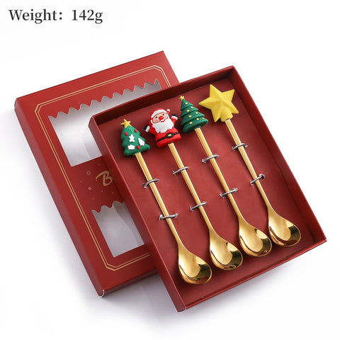 4PCS/2PCS Christmas Gift Cutlery Spoon Fork Set Elk Christmas Tree Decoration Dessert Spoon Fruit Fork Coffee Spoon Cutlery Gift